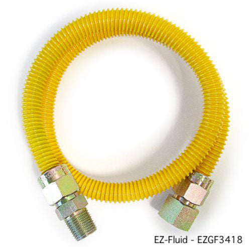EZ-Fluid 3/4″ FIP X 3/4″ MIP X 18″ Stainless Steel Gas Connector With Yellow Epoxy Coated (EZGF3418)