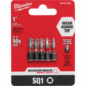 Milwaukee (SQ1) #1 Square Recess Insert Bits (5pc) 48-32-4621